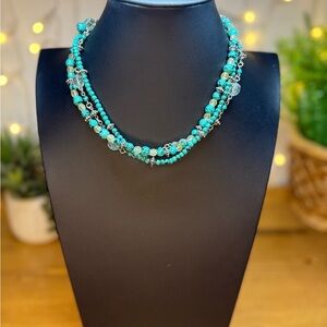 Premier Designs Turquoise and Silver Beaded Necklace